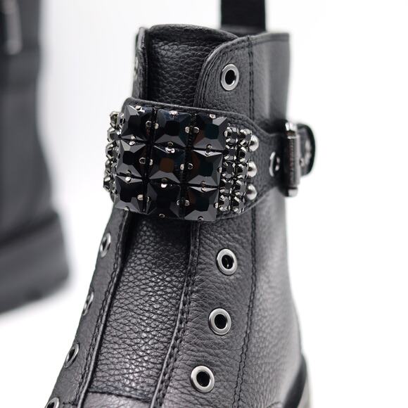 Karl Lagerfeld Paris Women Black Leather Maeva Buckled Combat Booties Size 7M - Picture 6 of 9